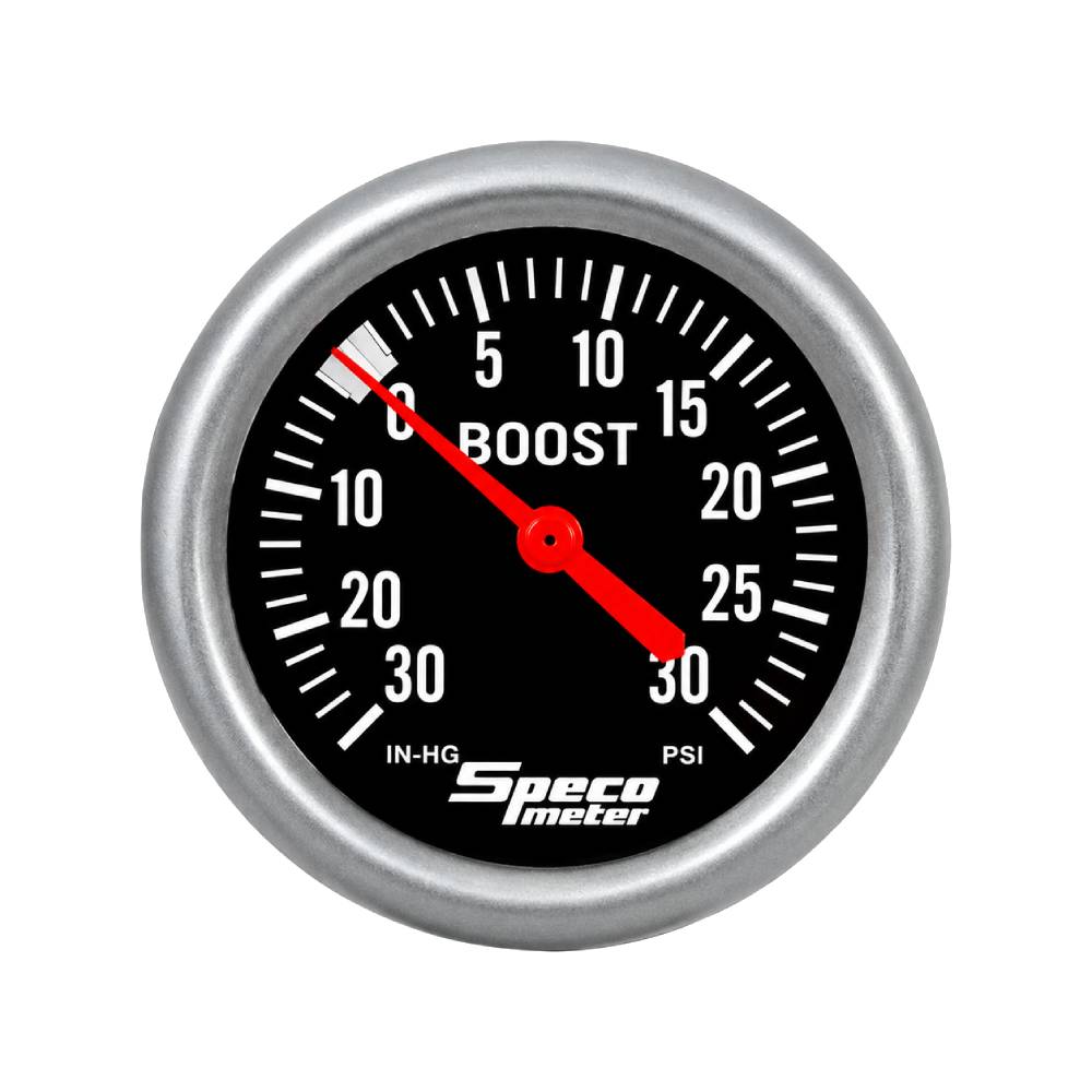 Speco 2-5/8" Mechanical 30 Hg to 30 PSI Boost Gauge - Black Dial Silver Bezel