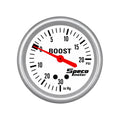 Speco 2-5/8" Mechanical 30 Hg to 20 PSI Boost Gauge - White Dial Silver Bezel
