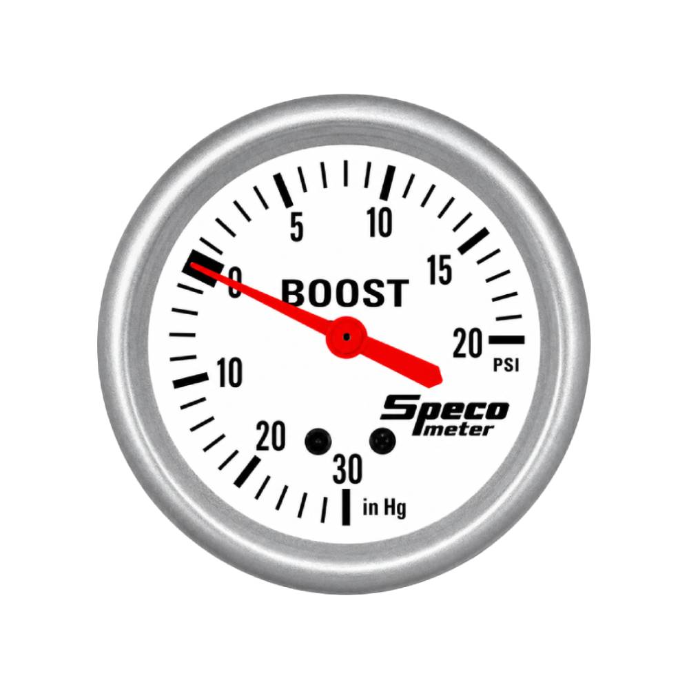 Speco 2-5/8" Mechanical 30 Hg to 20 PSI Boost Gauge - White Dial Silver Bezel