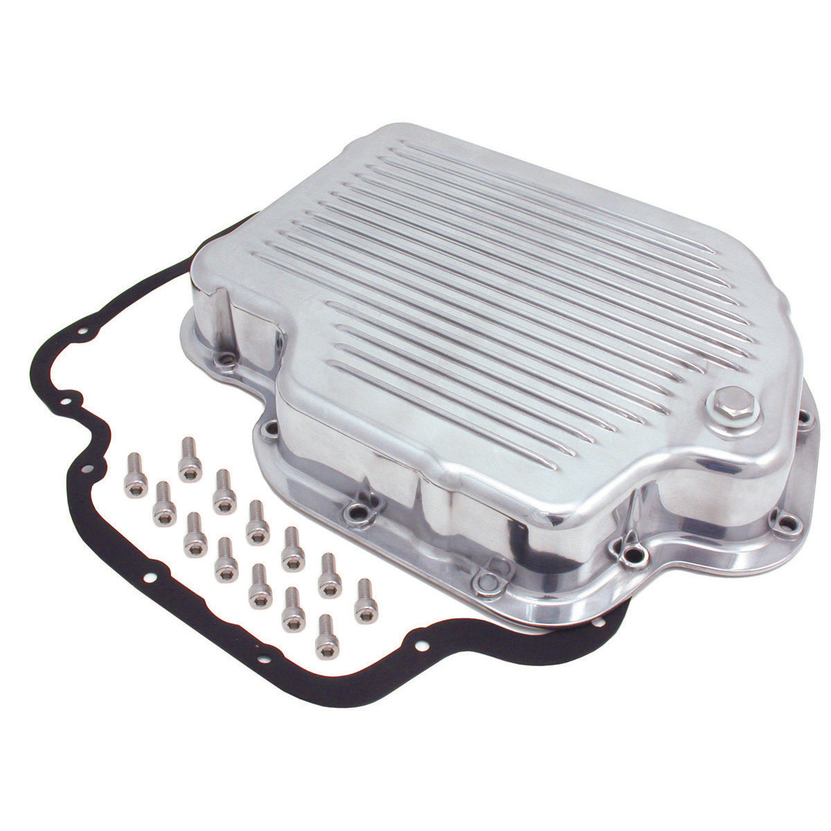 TFI Racing Transmission Pan GM Turbo 400 OEM Height Alloy Finned with Drain Plug