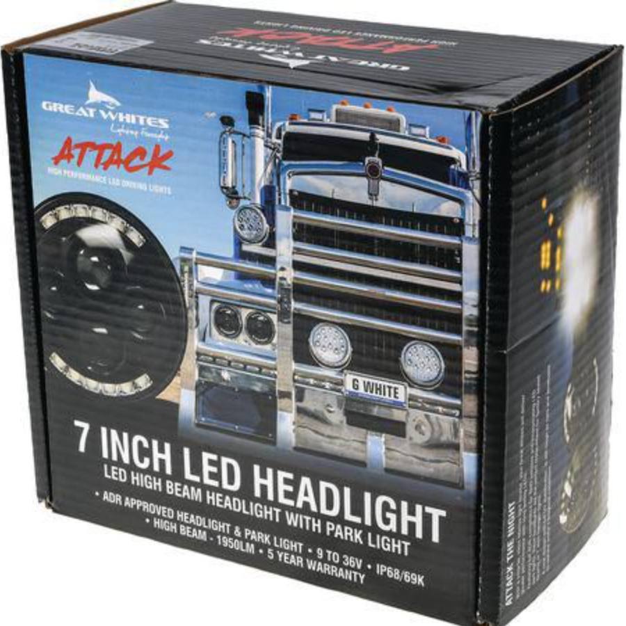 GREAT WHITES 7 Inch LED Headlight Insert High Beam Only with Park GWF1010