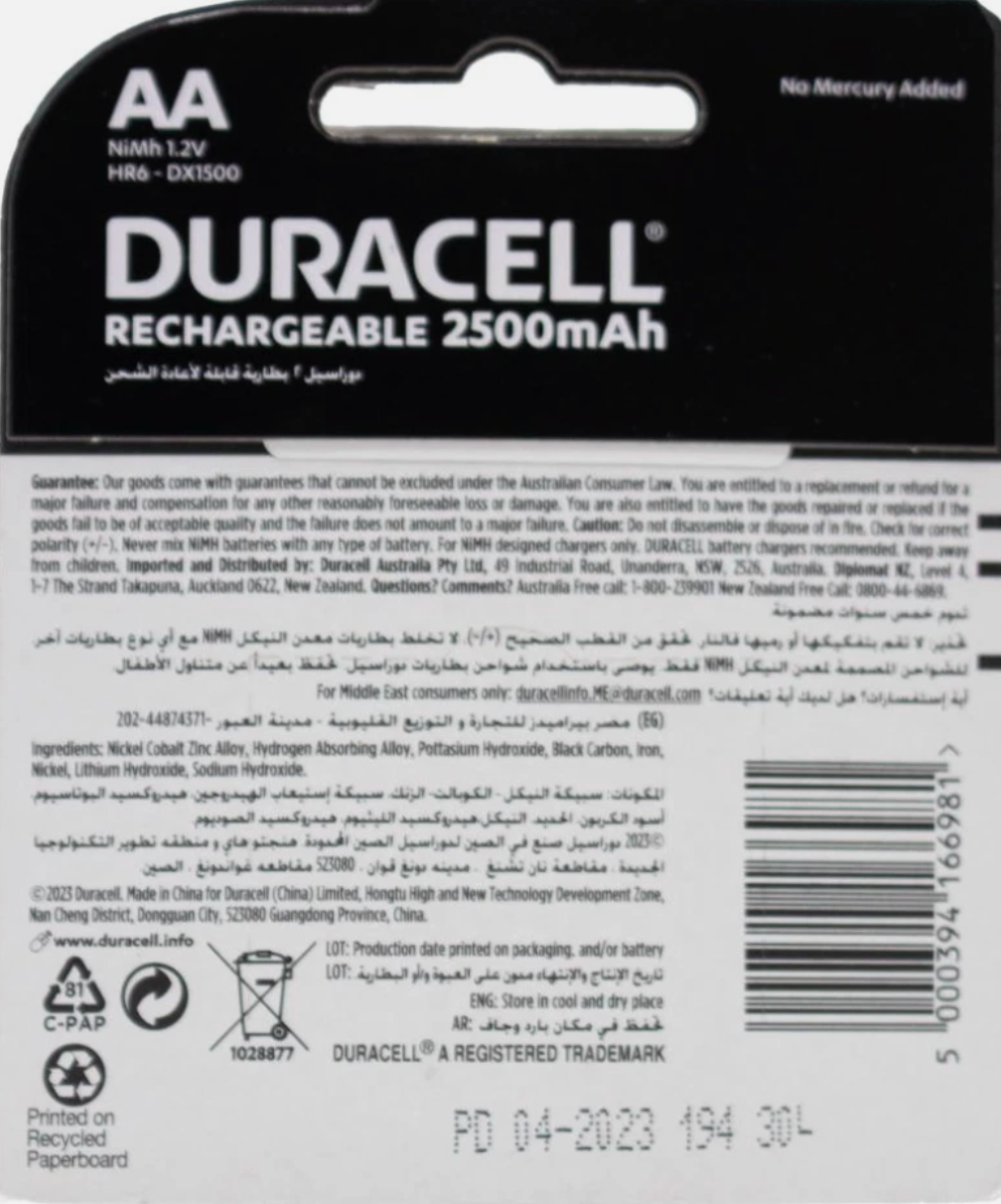 48x Duracell Rechargeable Batteries AA 2500 mAh - Genuine