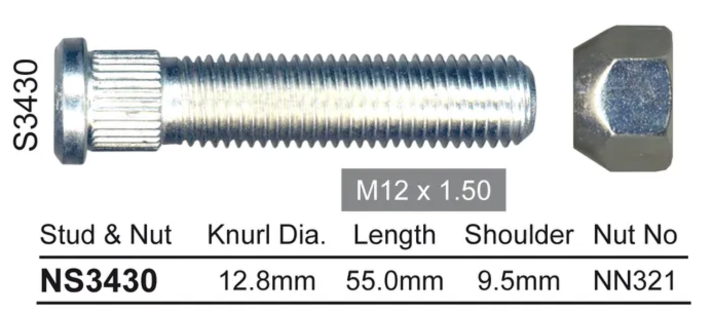NICE Wheel Stud & Nut M12x1.50 53mm NS3430