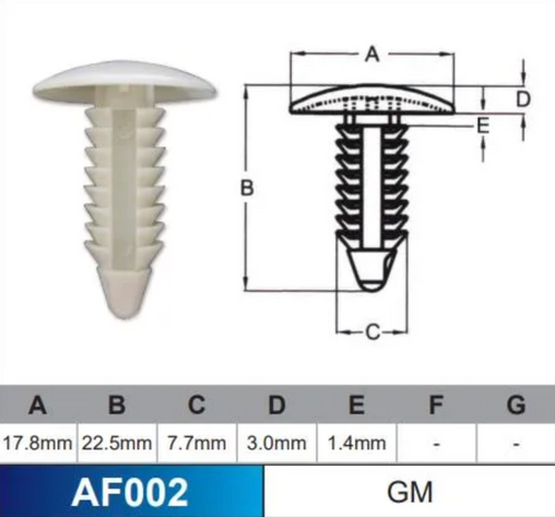AF002-100 Trim Clips (100 Pack) – Universal White Plastic Panel Fasteners