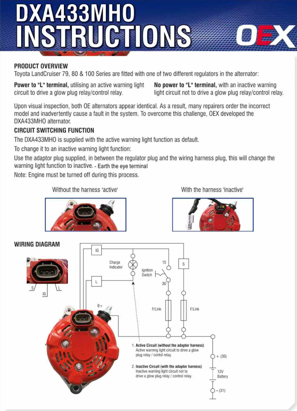 OEX Alternator 12V 160A Denso Style DXA433MHO