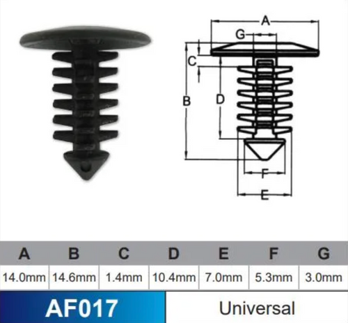 AF017-100 Trim Clips (100 Pack) Universal Plastic Panel Fasteners