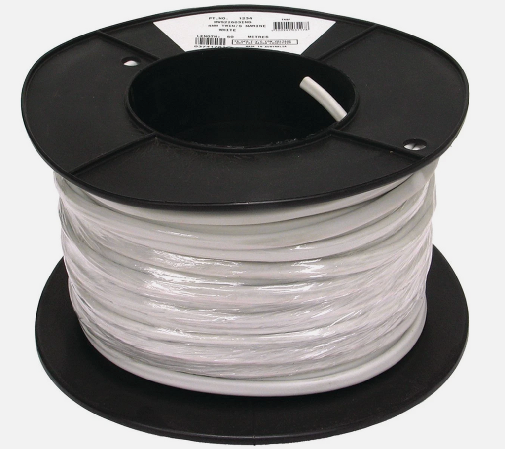 OEX Tinned Marine Cable Twin Core 4mm Red/Black W/White Sheath 50M Roll