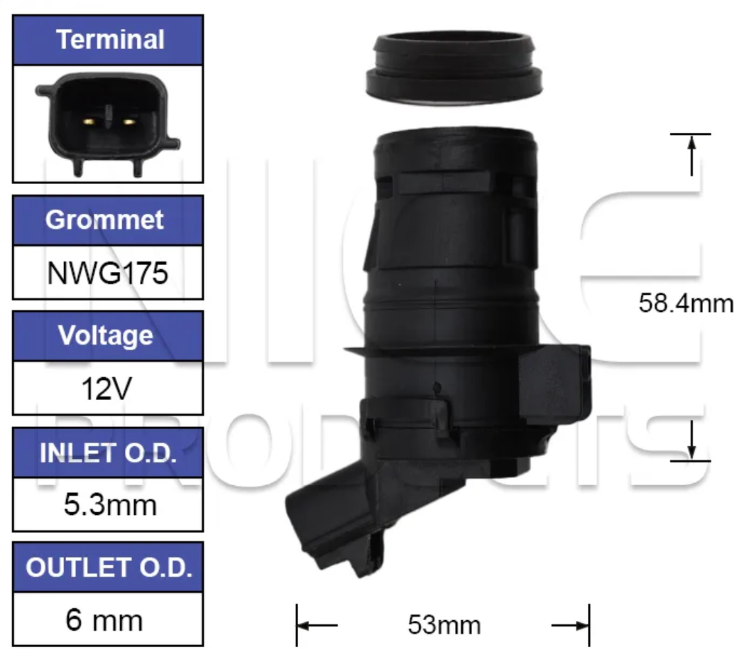 Front Washer Pump for Toyota Commercial Hilux TGN16-121 (01/05 - 06/16)