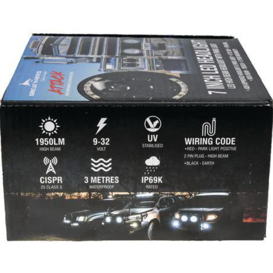 GREAT WHITES 7 Inch LED Headlight Insert High Beam Only with Park GWF1010