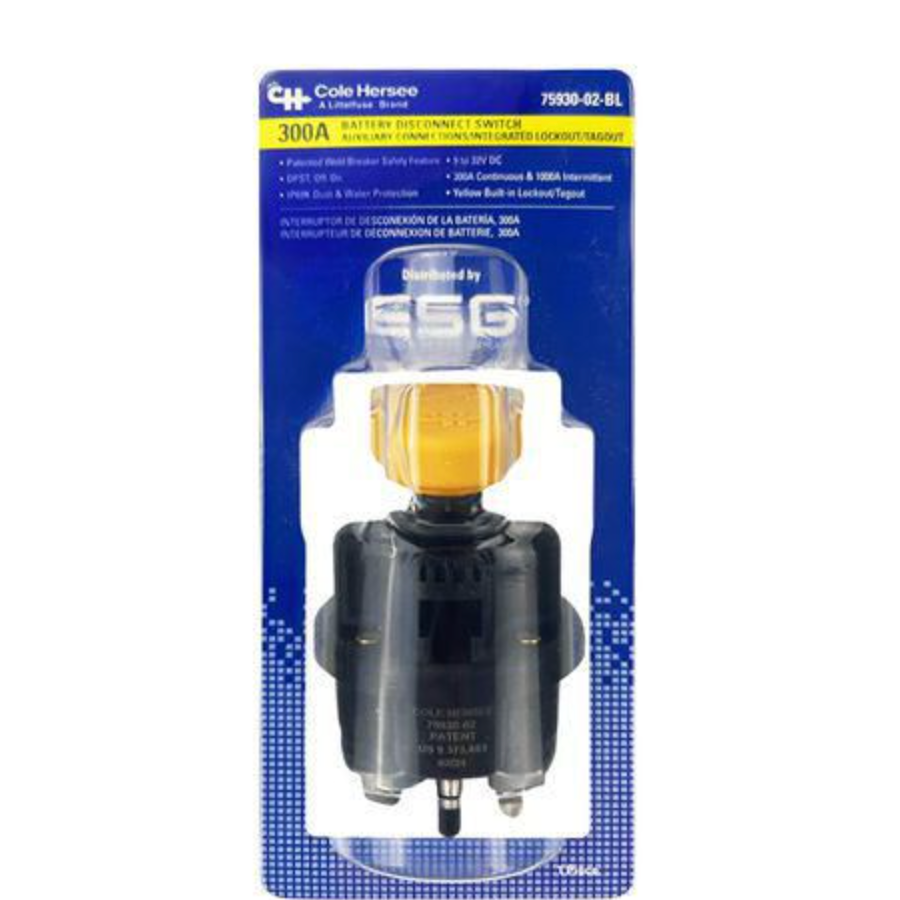 Yellow Handle Battery Master Switch With Lockout Tag - Cole Hersee 300 Amp DPST