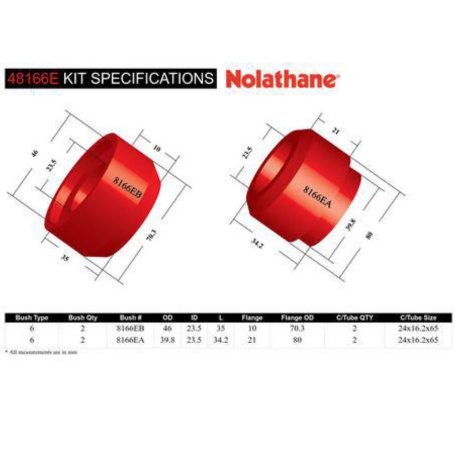 Nolathane 48166E Radius Strut Rod Z Bar Bushes Commodore VT VX VY VU VZ WK