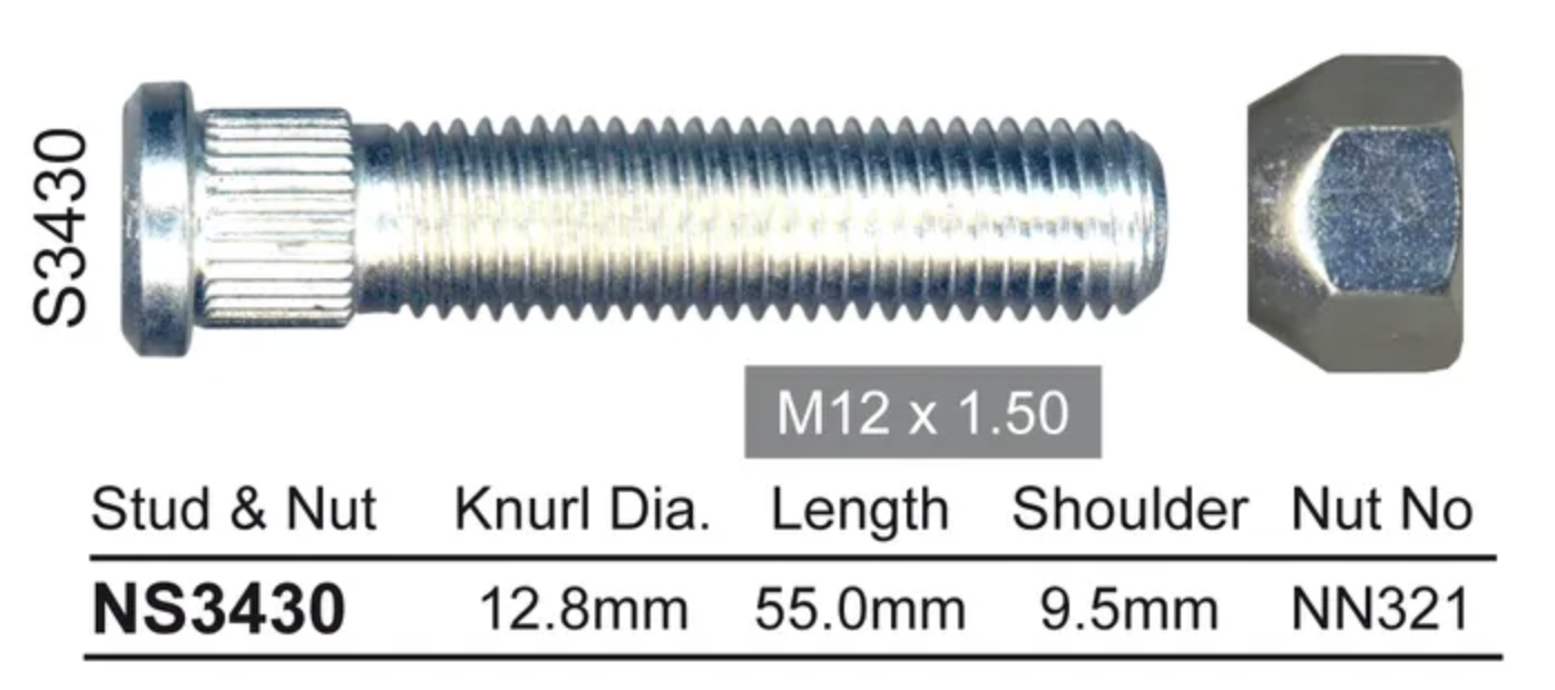 NICE Wheel Stud & Nut M12x1.50 53mm - NS3430