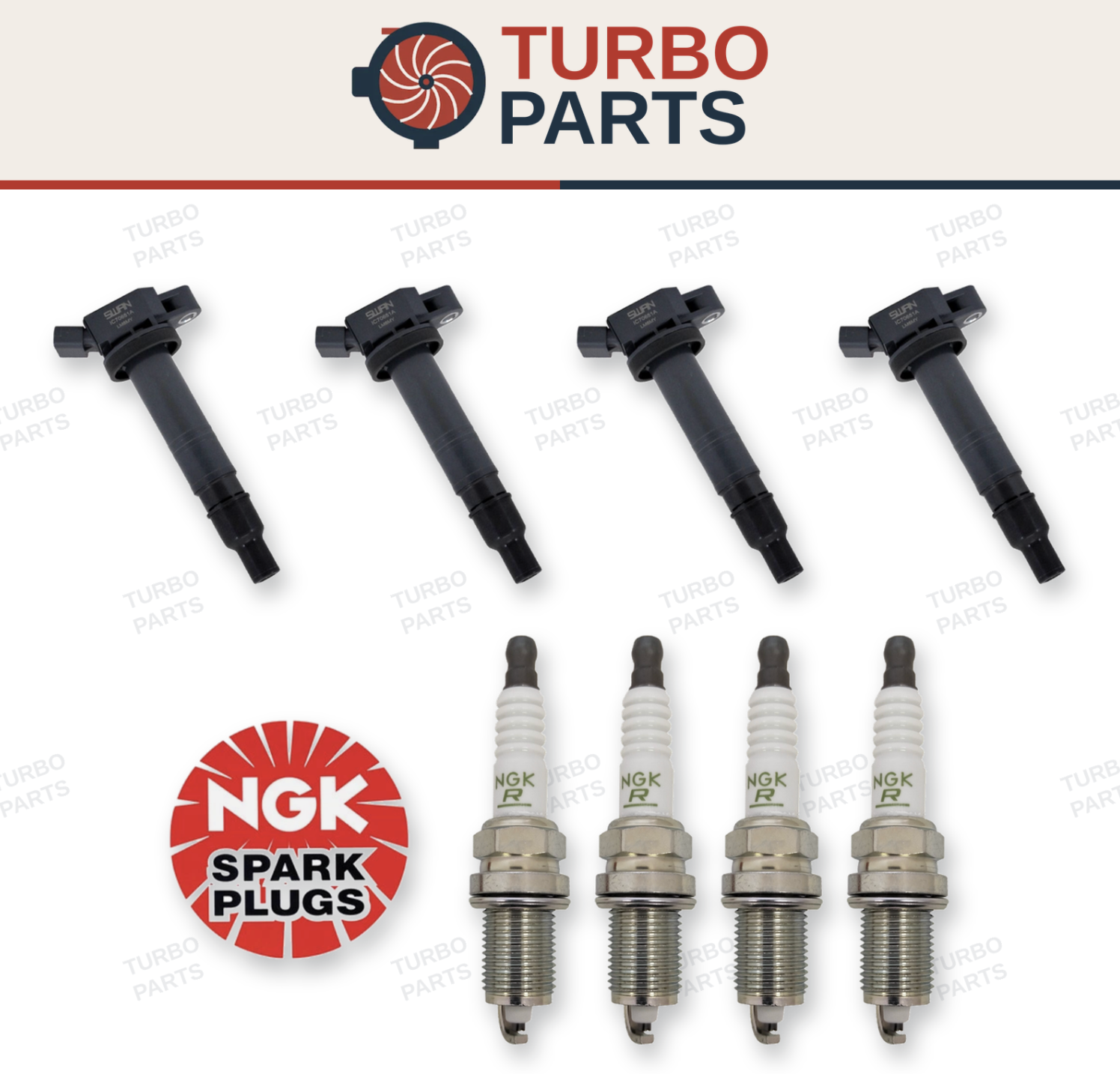 4x Genuine NGK Spark Plugs & 4x Swan Ignition Coils for Toyota Hilux TGN16R 2.7L