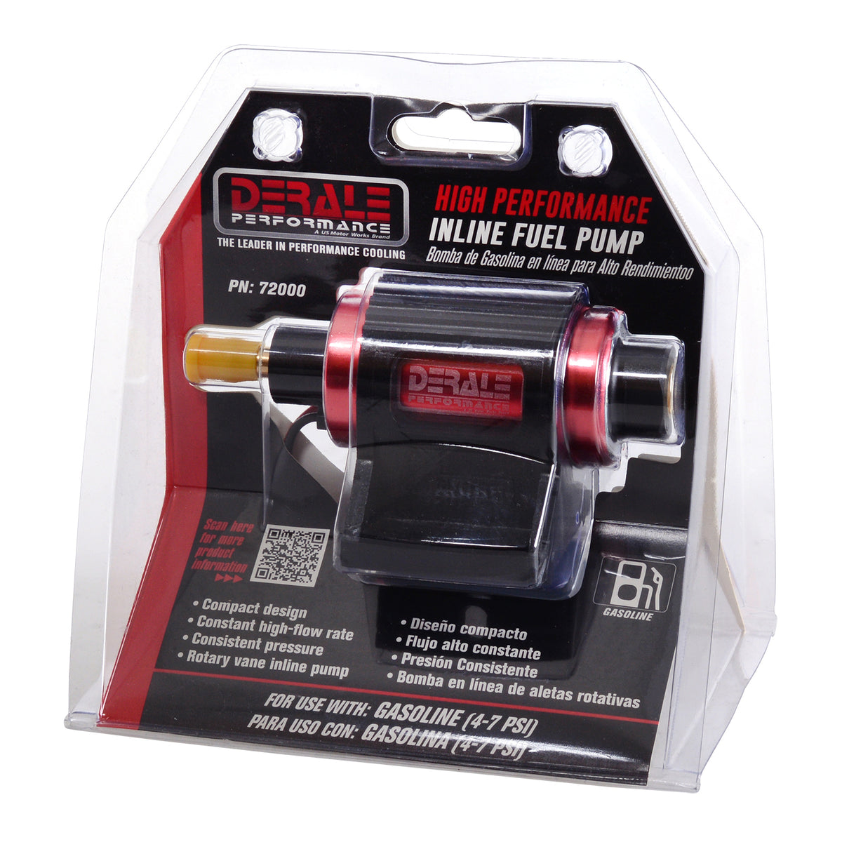 Derale Universal In Line Fuel Pump (Gasoline) 130LPH 4-7 PSI