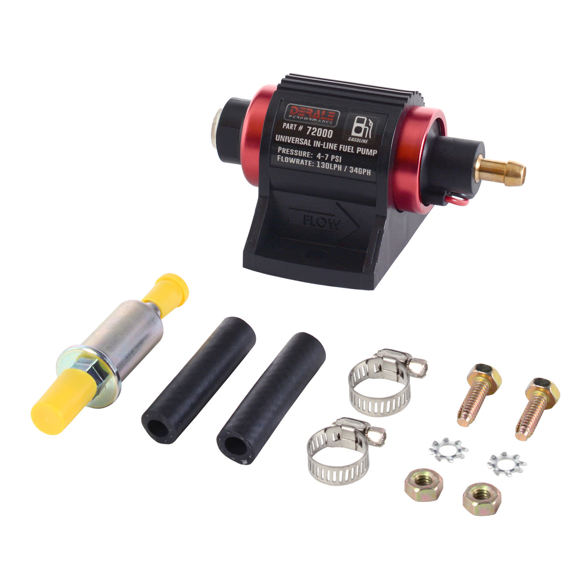 Derale Universal In Line Fuel Pump (Gasoline) 130LPH 4-7 PSI