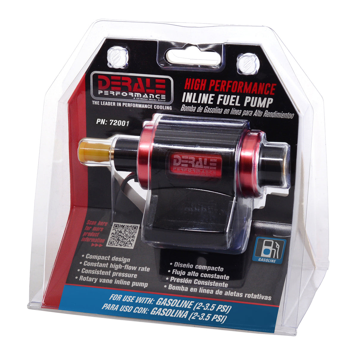 Derale Universal In Line Fuel Pump (Gasoline) 100LPH 2-3.5 PSI