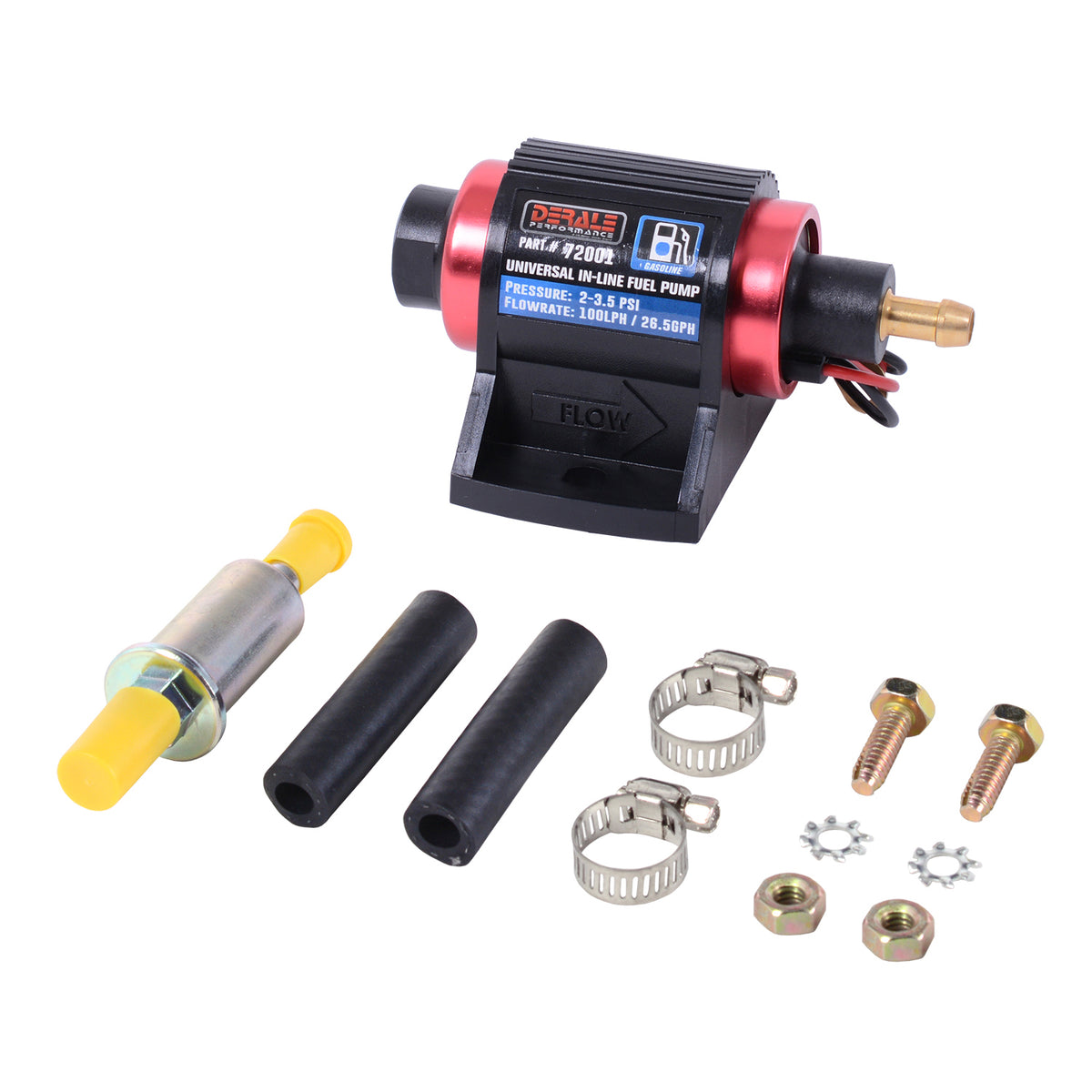 Derale Universal In Line Fuel Pump (Gasoline) 100LPH 2-3.5 PSI