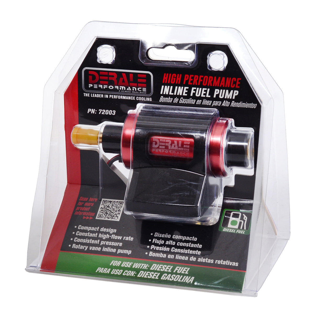 Derale Universal In Line Fuel Pump (Diesel) 130LPH 4-7 PSI