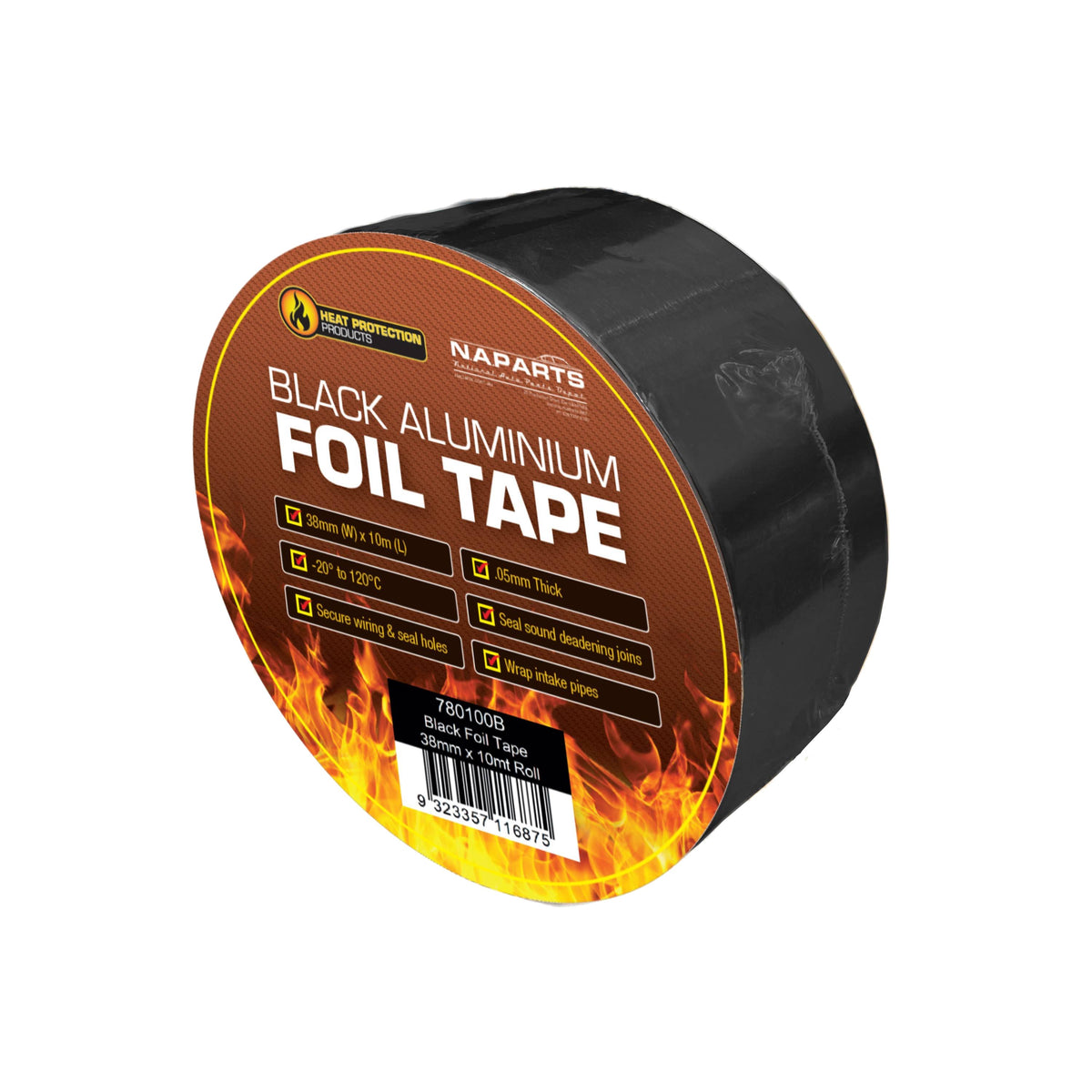Heat Protection Aluminium Foil Tape 38mm x 10M Roll - Black