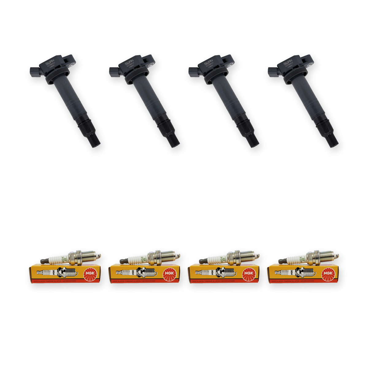 4x Genuine NGK Spark Plugs & 4x Swan Ignition Coils for Toyota Hilux TGN16R 2.7L