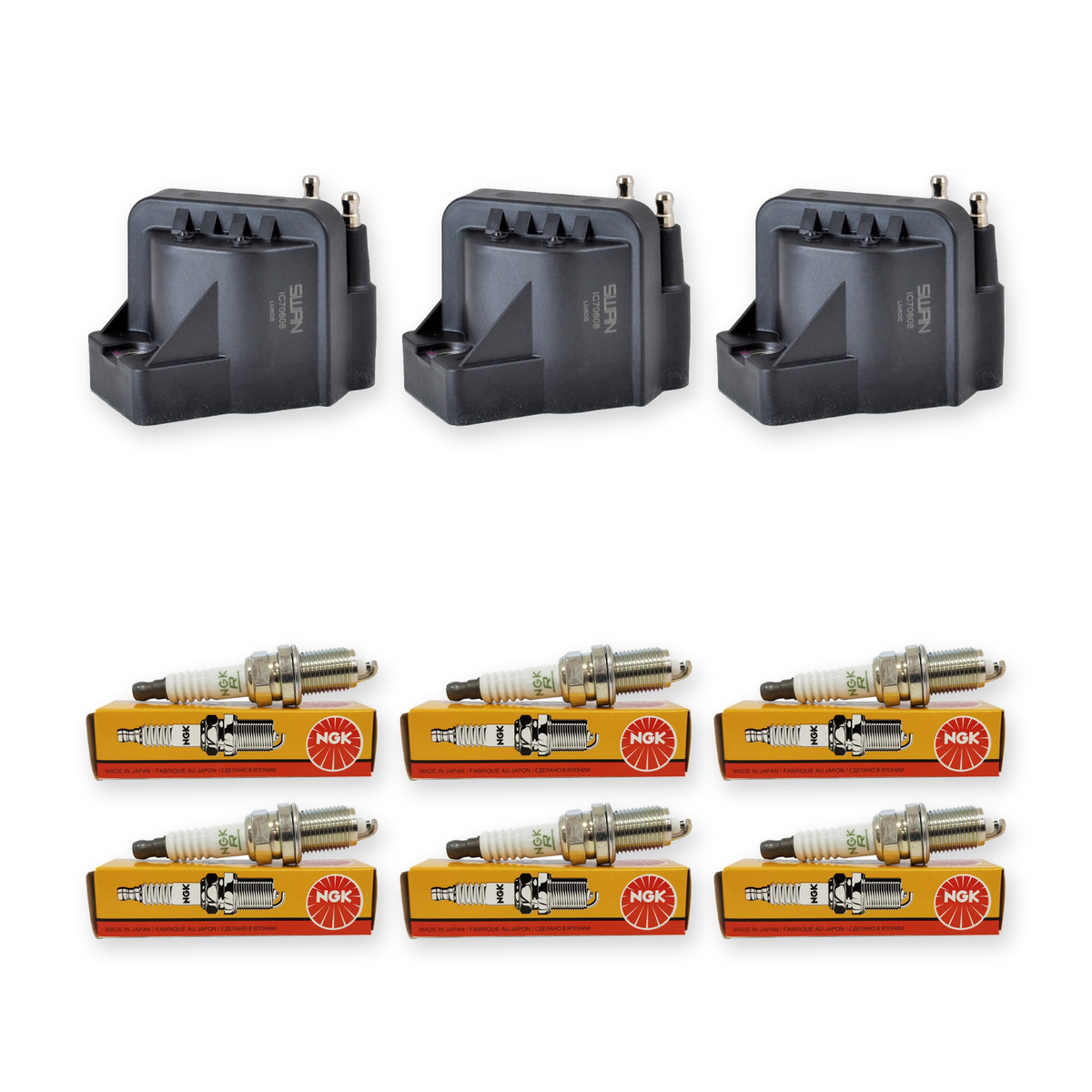 6x NGK Spark Plugs & 3x Swan Ignition Coil for Holden Commodore VS VT VY VX 3.8L