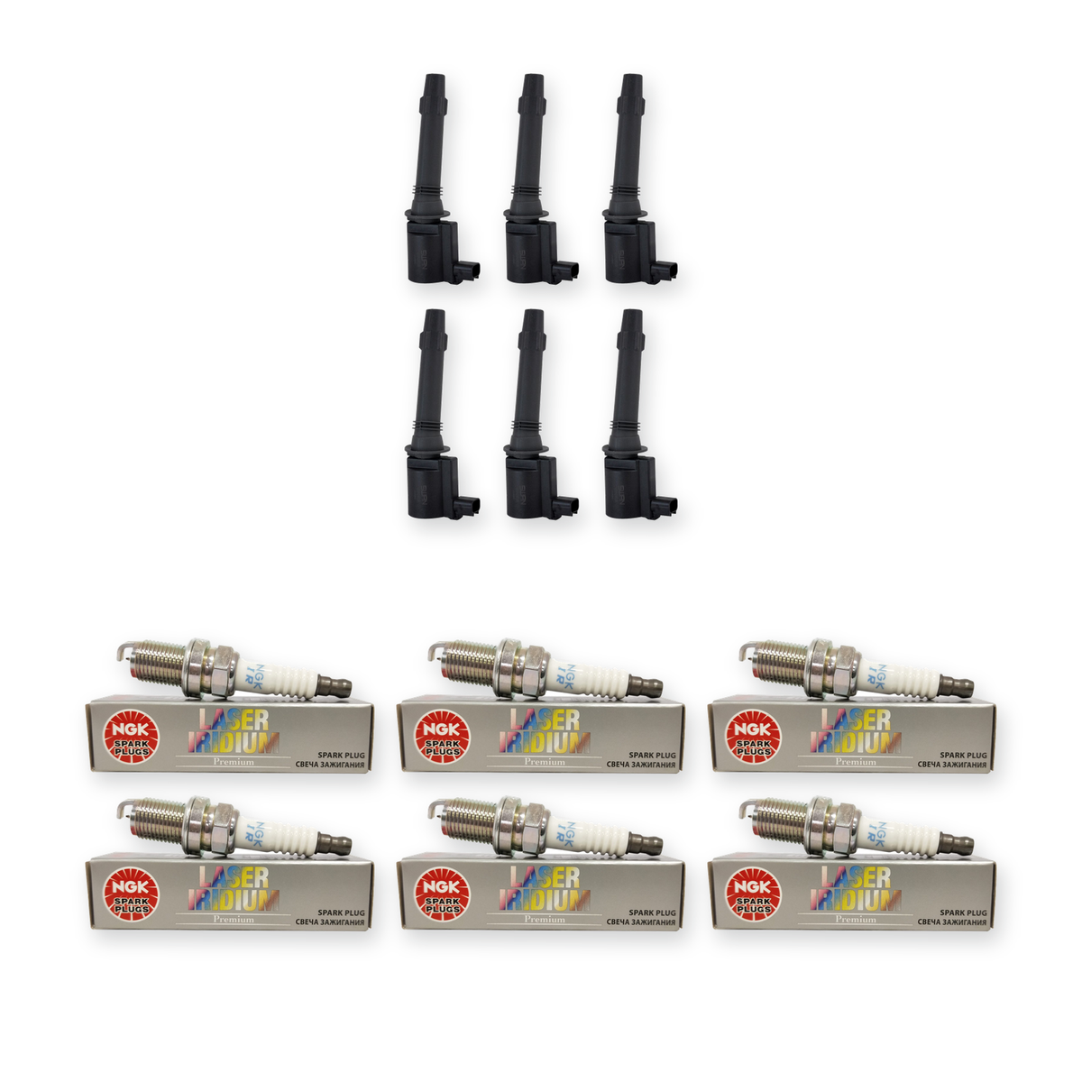 6 x NGK Iridium Spark Plugs & 6 x SWAN Ignition Coils for Ford Falcon BA XR6