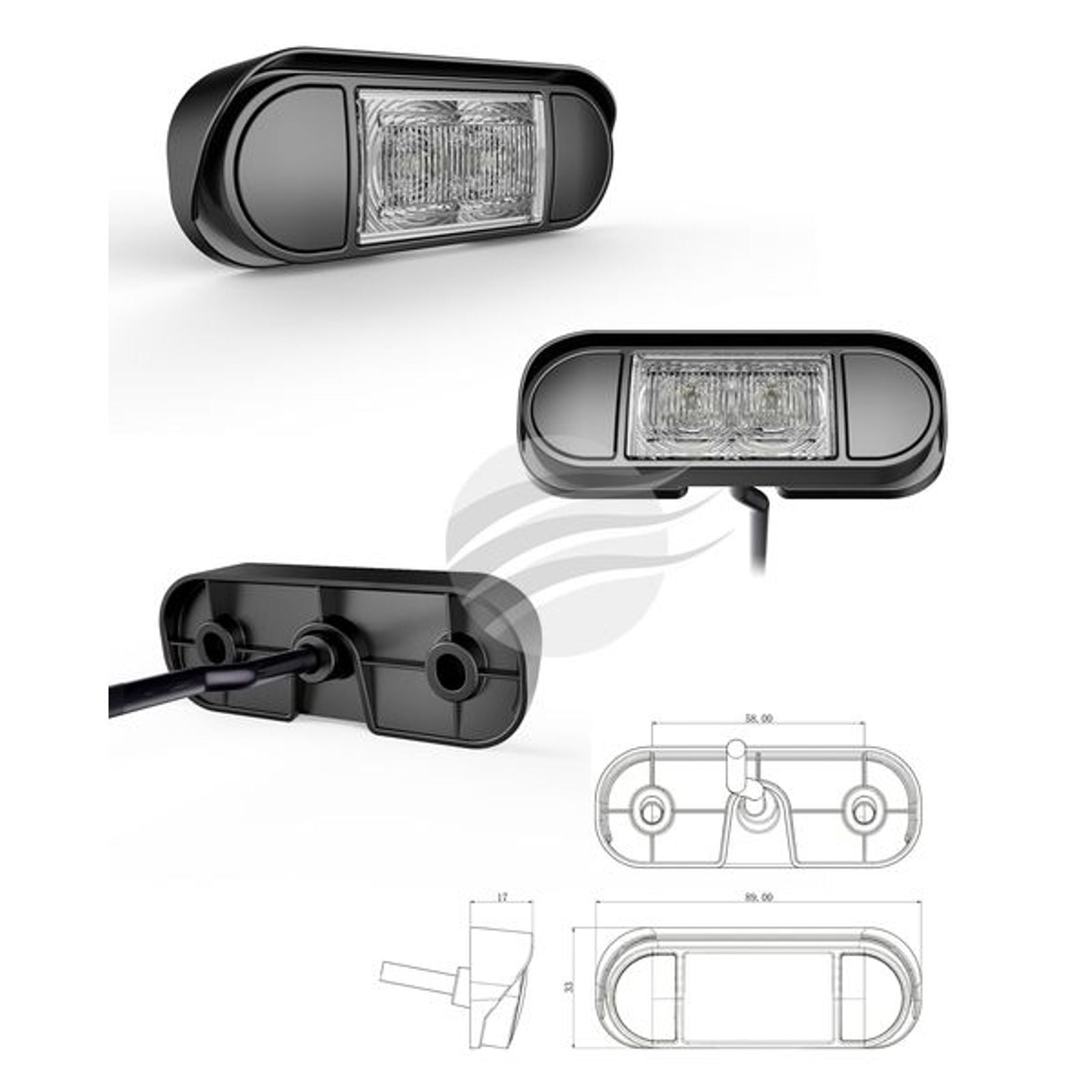 LED Licence Plate Lamp 10-30V Angled Black Flush MNT Housing 89x33x17mm Blst PCK