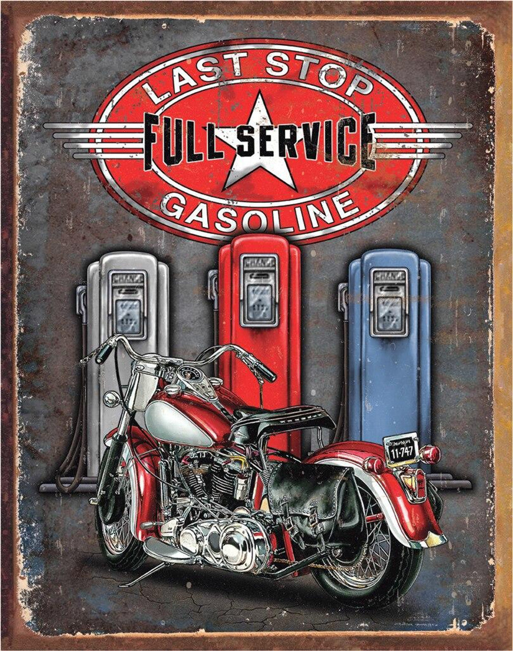 Nostalgia Signs Last Stop Gasoline Full Service Metal Sign Reproduction 32cm