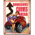 Nostalgia Signs Dangerous Curves Ahead Metal Sign Reproduction 32cm x 41cm