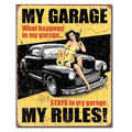 Nostalgia Signs My Garage My Rules. What Happens In Garage Metal Sign