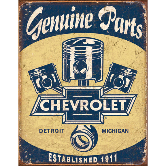 Nostalgia Signs Chevrolet Parts with Pistons Metal Sign Reproduction 32cm x 41cm