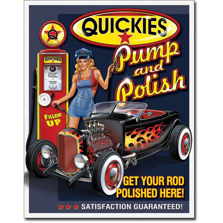 Nostalgia Signs Quickies Pump + Polish Metal Sign Reproduction 32cm x 41cm