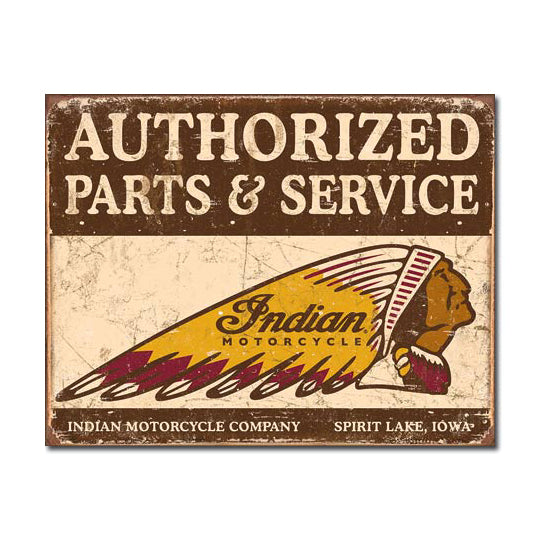 Nostalgia Signs Indian Motorcycle Authorised Parts and Service Metal Sign Repro