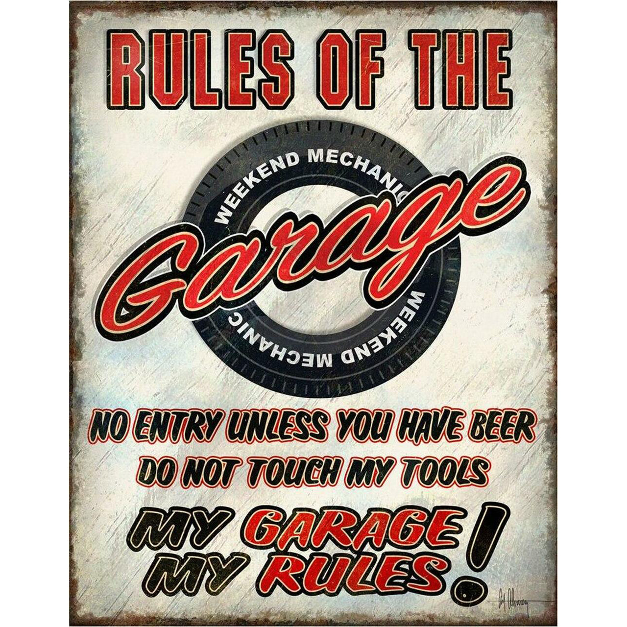 Nostalgia Signs Rules of the Garage Metal Sign Reproduction 32cm x 41cm