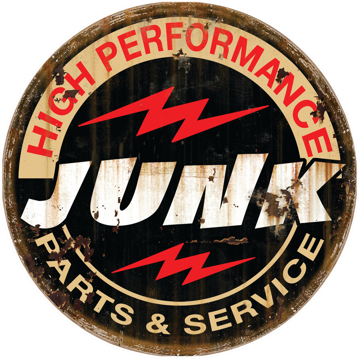 Nostalgia Signs High Performance Junk Parts & Services Metal Sign 30cm Round