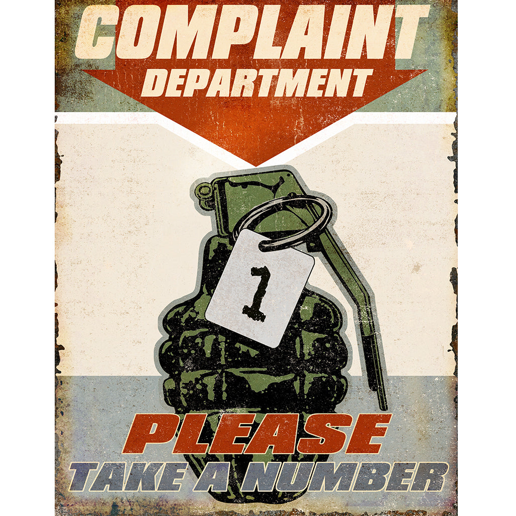 Nostalgia Signs Complaints Department Please Take A Number Metal Sign