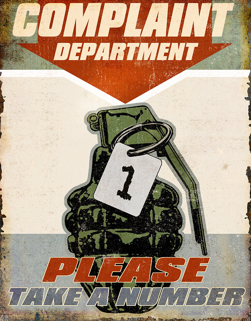 Nostalgia Signs Complaints Department Please Take A Number Metal Sign