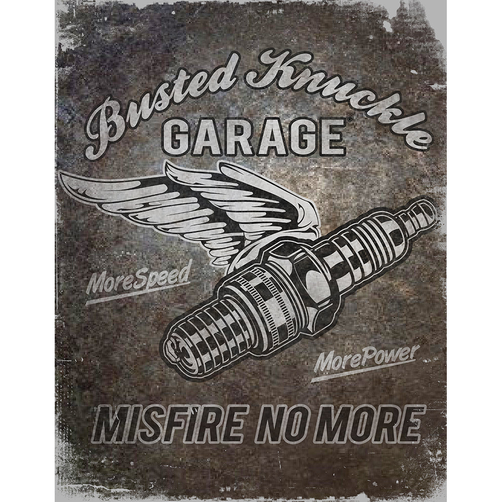 Nostalgia Signs Busted Knuckle Garage Spark Plug Metal Sign Reproduction 32cm