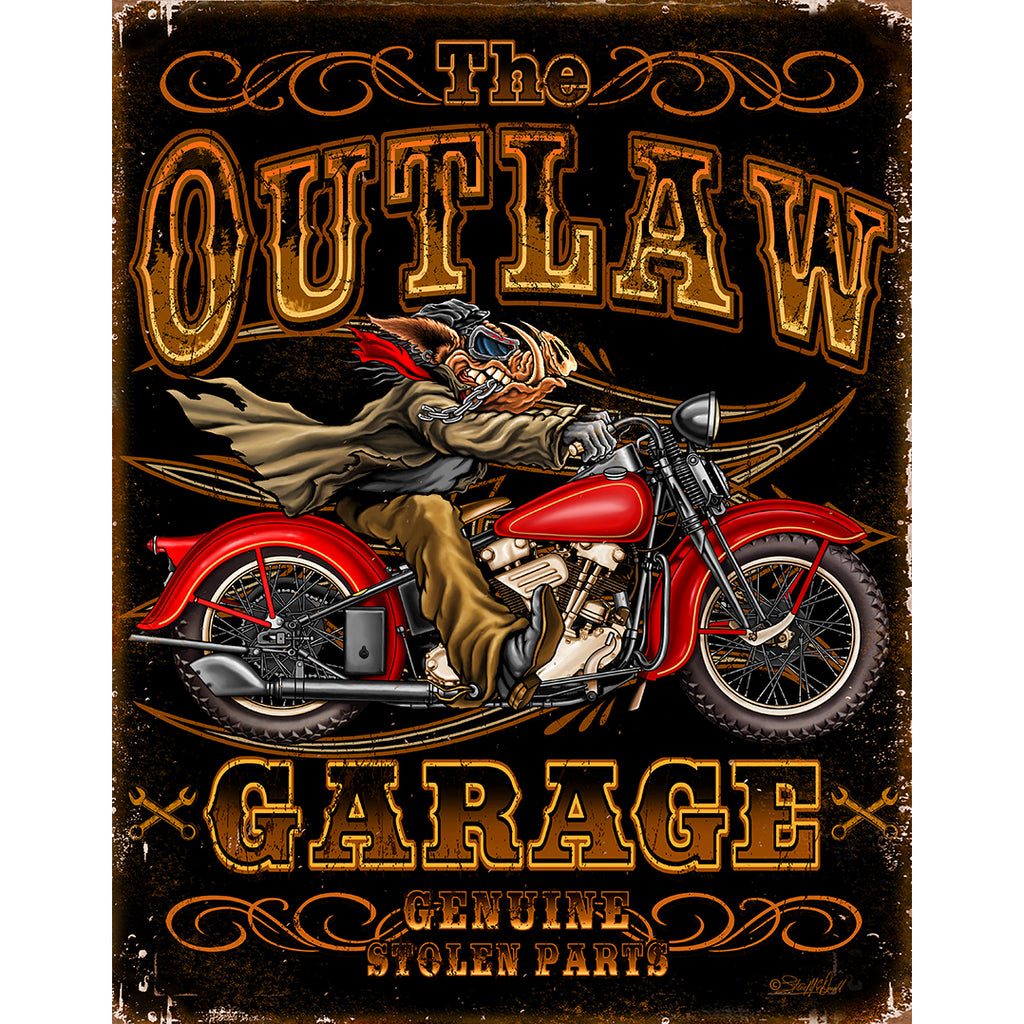 Nostalgia Signs Outlaw Garage Metal Sign Reproduction 32cm x 41cm