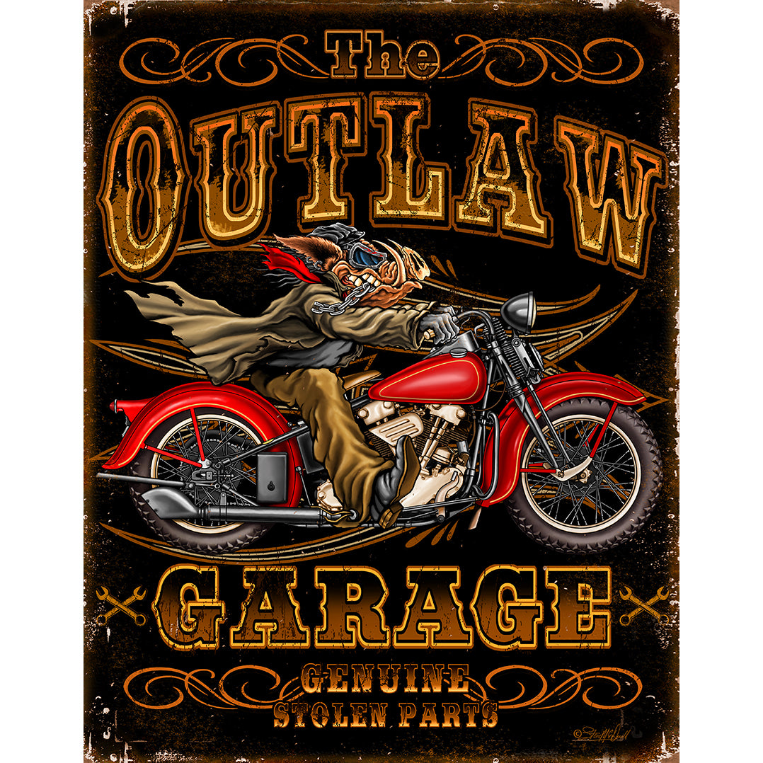 Nostalgia Signs Outlaw Garage Metal Sign Reproduction 32cm x 41cm