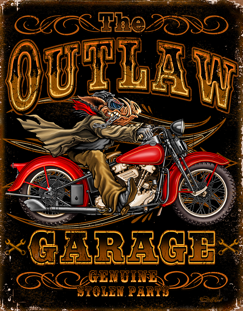Nostalgia Signs Outlaw Garage Metal Sign Reproduction 32cm x 41cm
