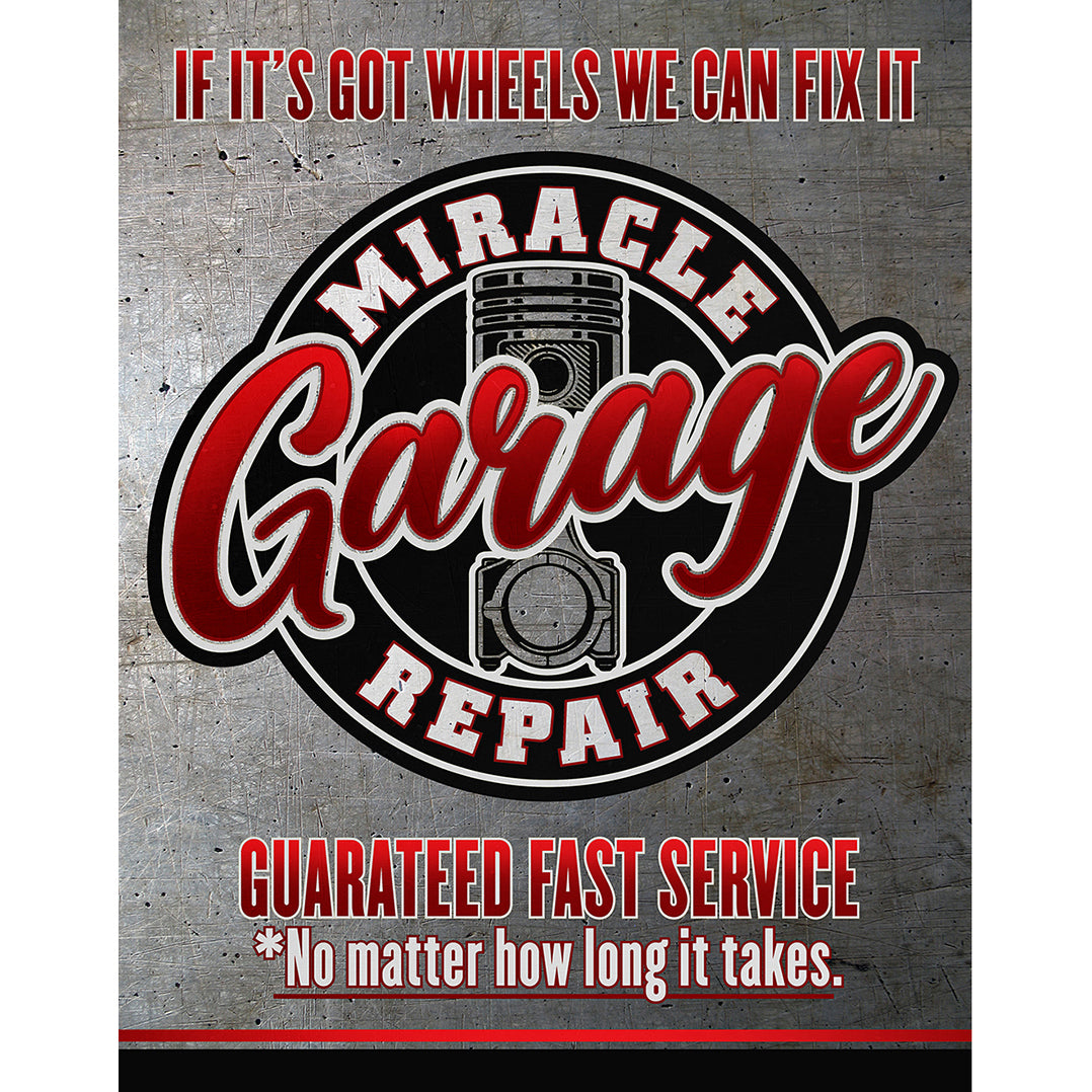 Nostalgia Signs Miracle Garage Metal Sign Reproduction 32cm x 41cm
