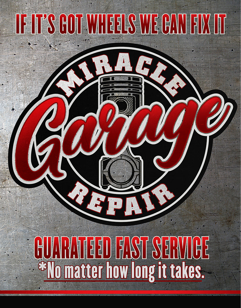 Nostalgia Signs Miracle Garage Metal Sign Reproduction 32cm x 41cm