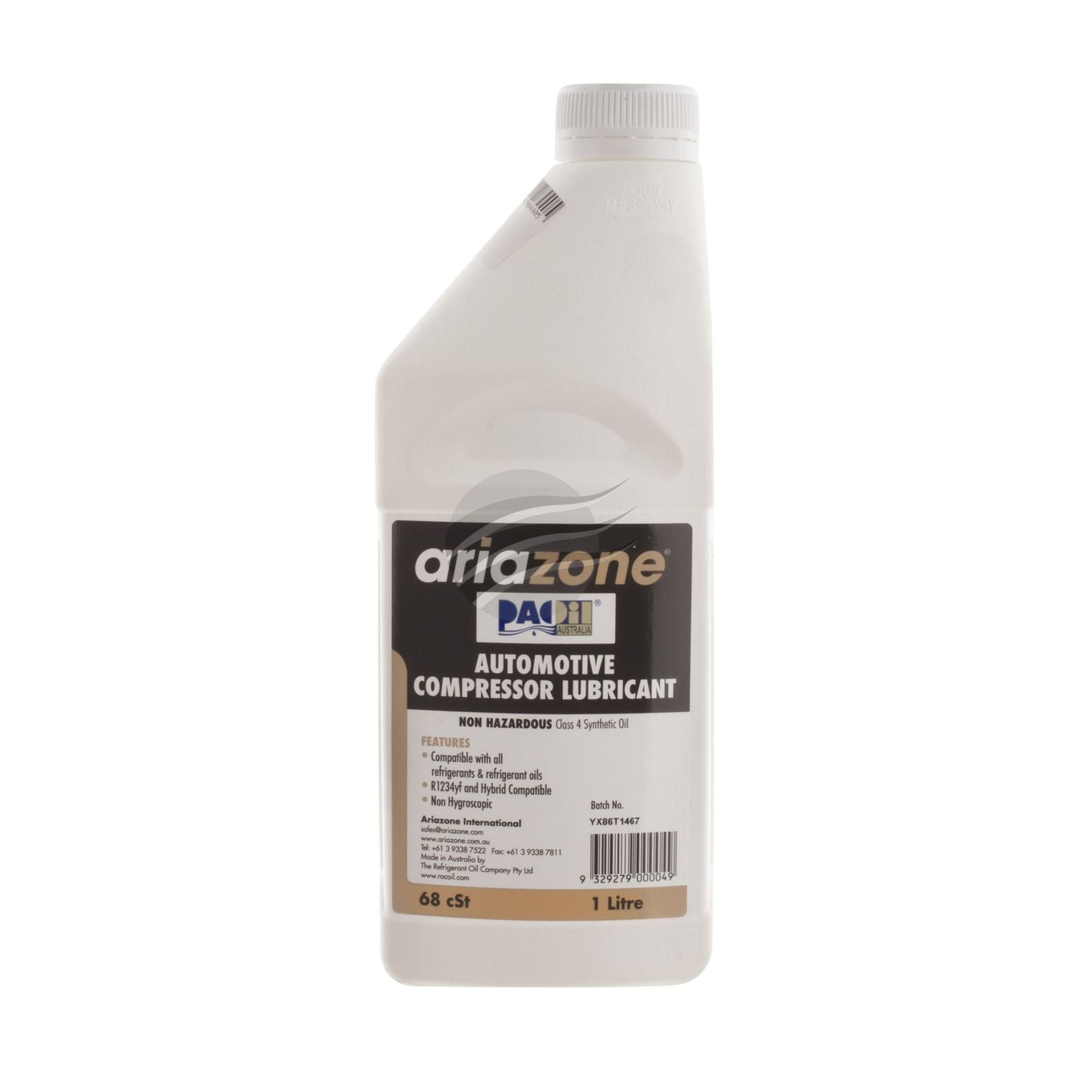 ARIAZONE Oil PAO 68 Grade Synthetic R134a, R1234YF Hybrid 1L
