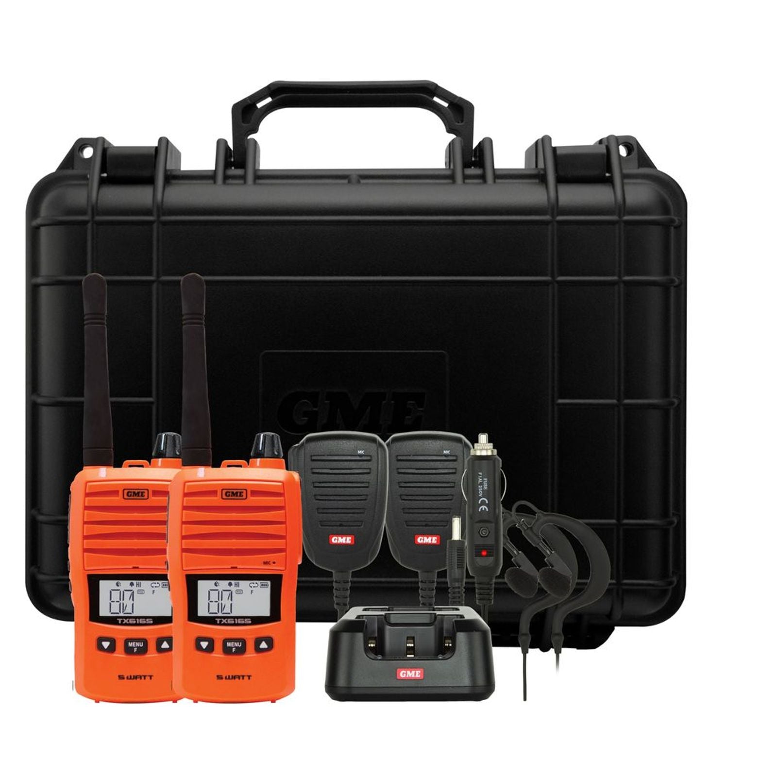 5/1 Watt Handheld Radio UHF CB IP67 Orange Twin Pack GME