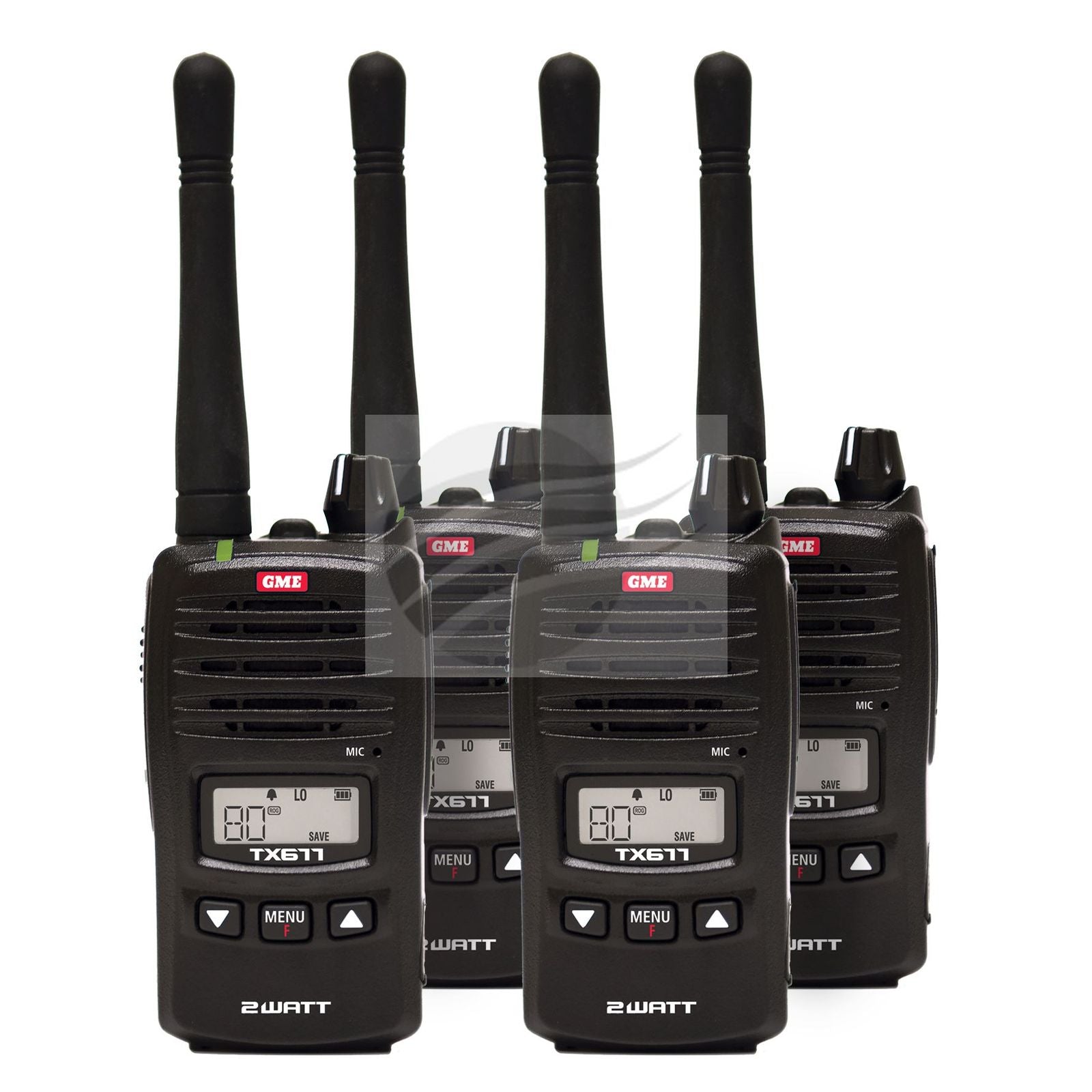 2 Watt 80 Channel Compact Hand Held UHF CB Radio Quad Pack 2 Years Warranty GME