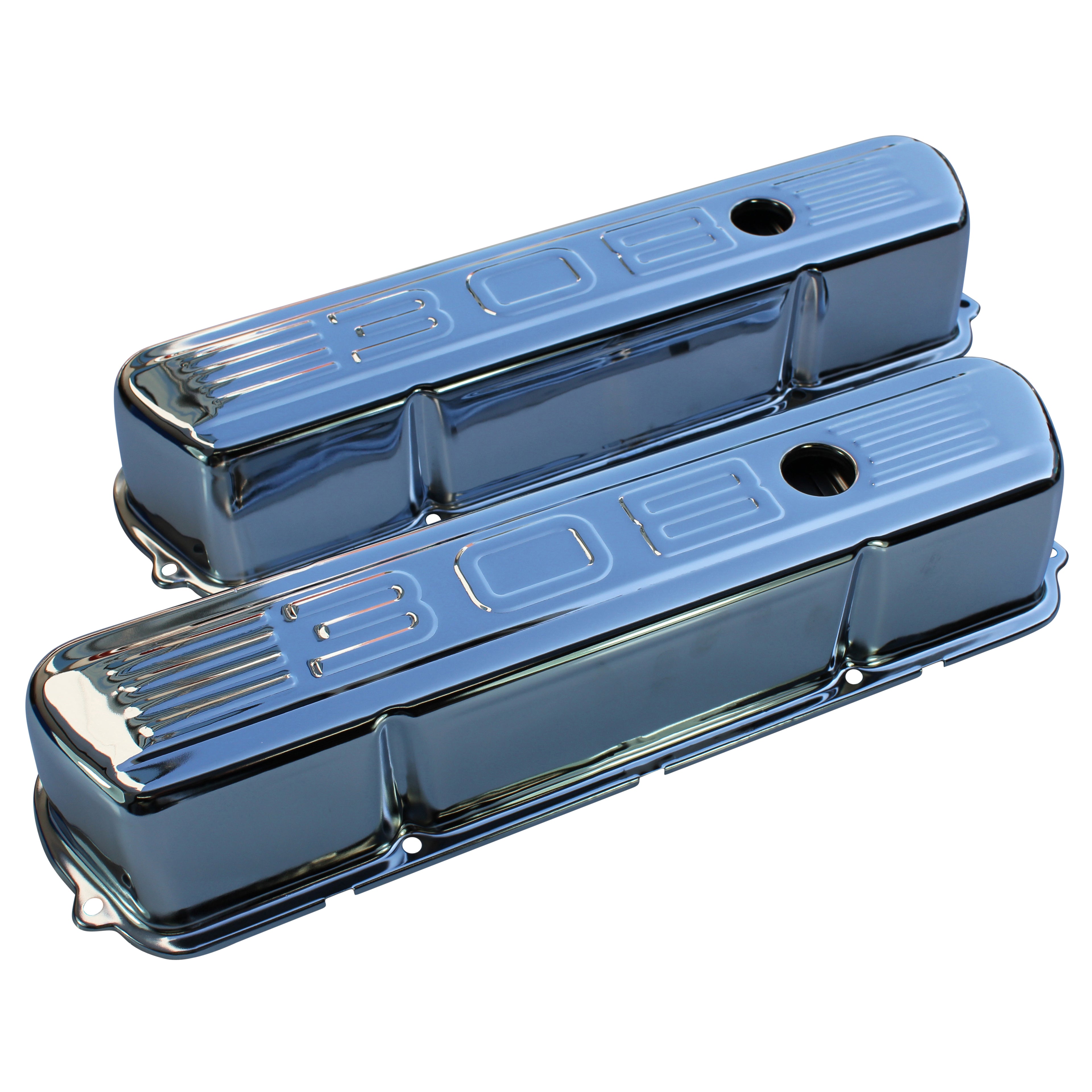 TFI Racing Valve Covers Chrome Holden V8 253-308 Red + Motor 308 Logo Baffled-pr